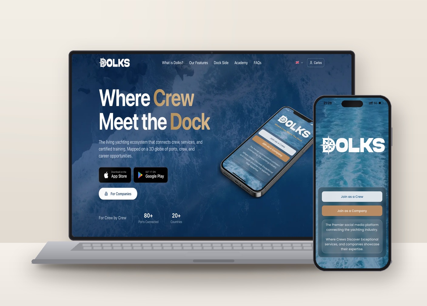 Dolks yachting platform website mockup