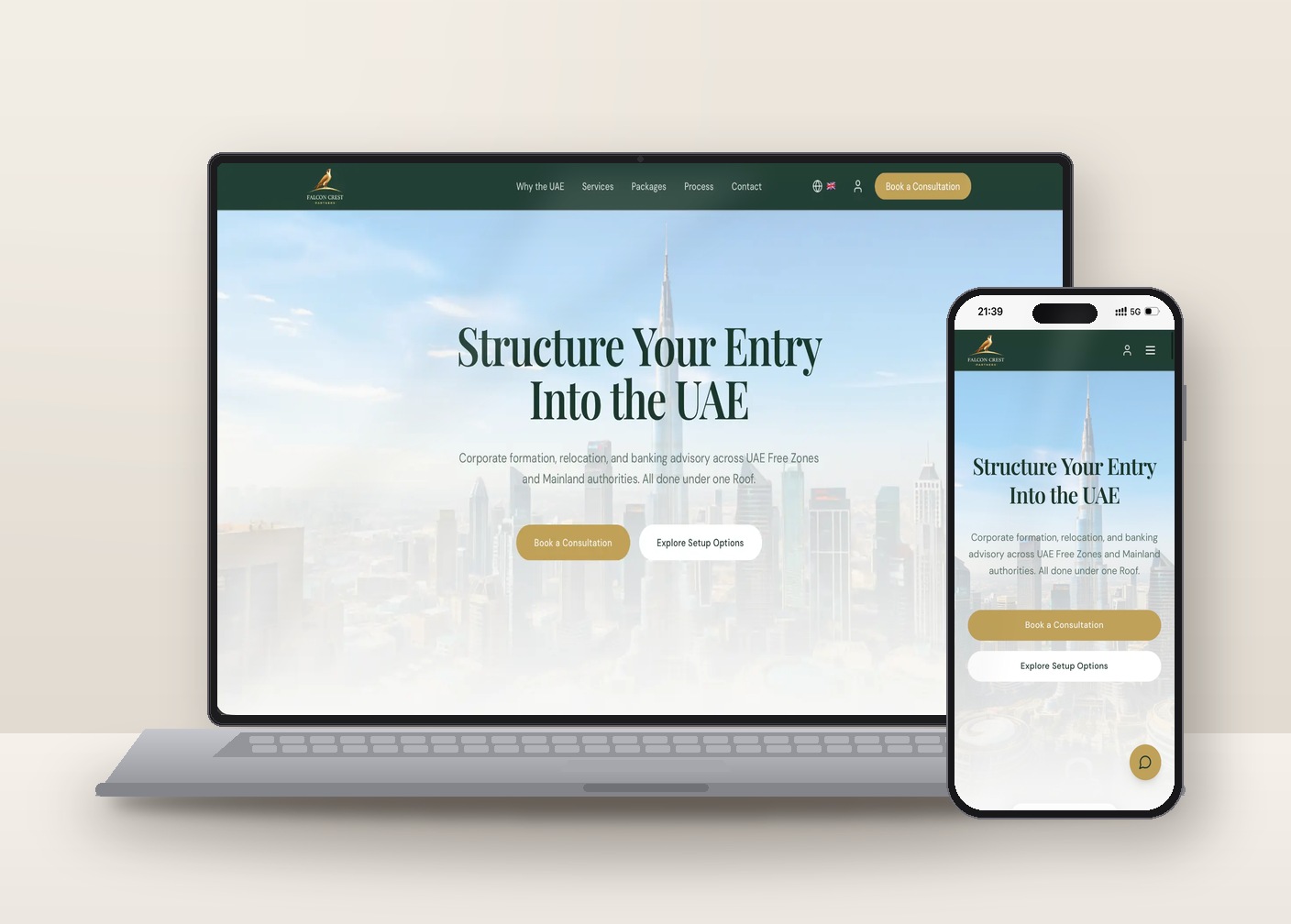 Falcon Crest Partners UAE advisory website mockup