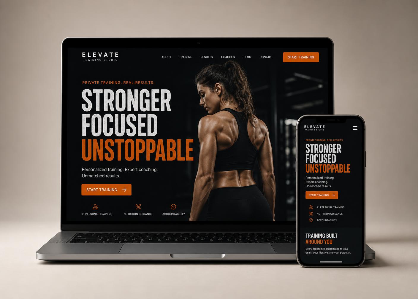 Personal training studio website mockup
