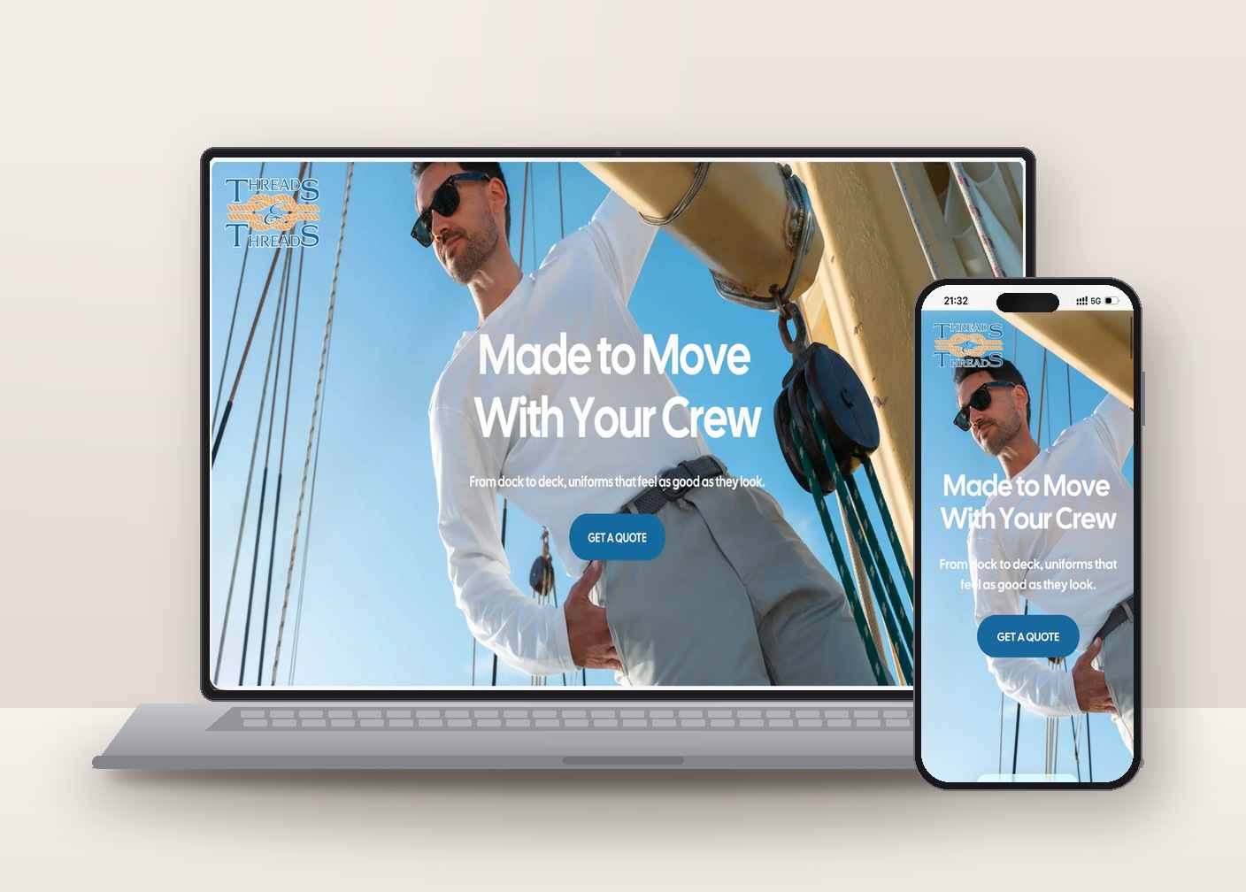 Threads & Threads crew uniforms website mockup